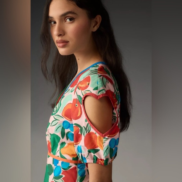 NWT Farm Rio x Anthropologie Short-Sleeve V-Neck Cutout Midi Dress - Picture 3 of 4